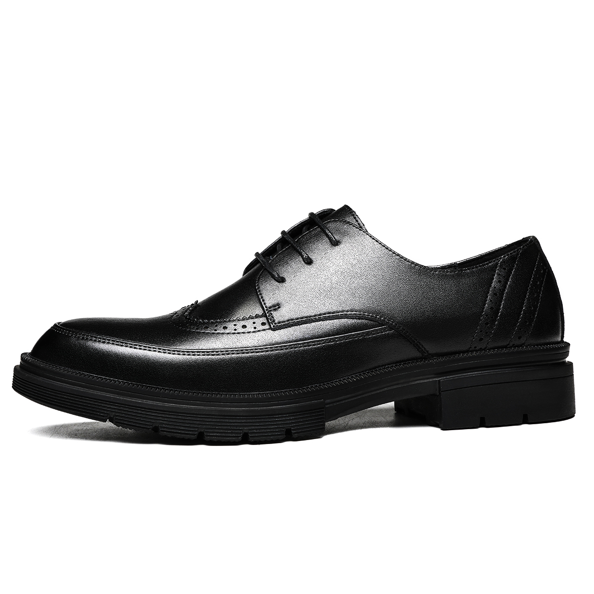 Chint two-layer cowhide classic business casual shoes for men British style autumn breathable and comfortable versatile classic style Brogue carved height increase groom wedding plus size men's shoes soft sole soft surface formal leather shoes men black