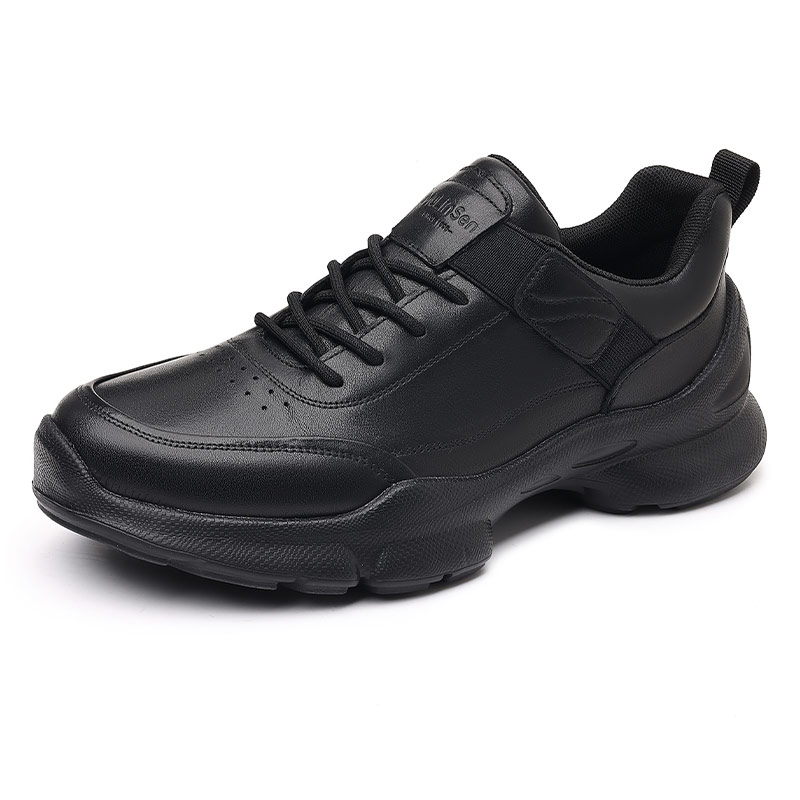 Mulinsen first-layer cowhide black warrior slip-on outdoor sports business formal wear soft wear-resistant breathable light and height-increasing low-cut lifestyle shoes men's black