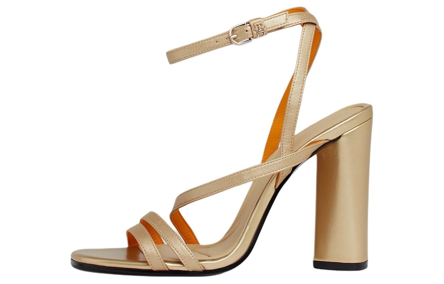 Tommy Hilfiger Leather Minimalist Fashion One Strap Sandals 10cm Women's Gold