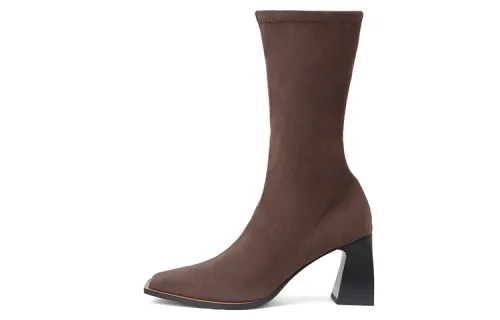 CHARLES&KEITH Comfortable Mid Calf Boots Women's Burgundy