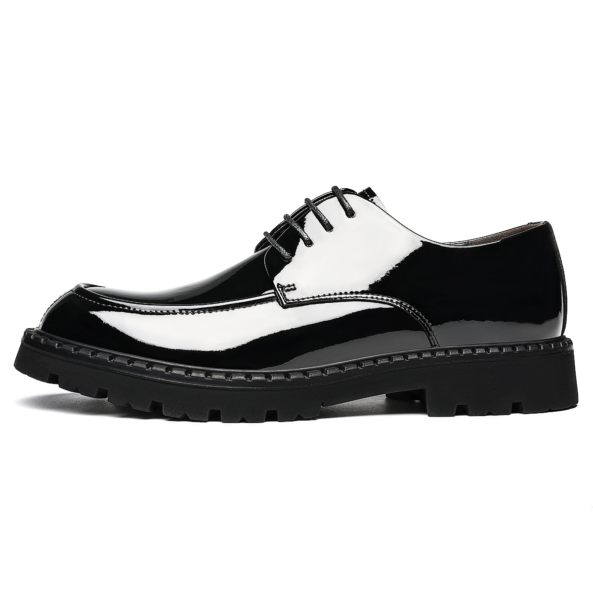 CHINT Cow Split Leather Microfiber Leather Patent Leather Glossy British Thick Sole Enhancement Comfortable and Versatile Large Size Breathable Business Formal Derby Wedding Groom Trendy Fashion Daily Commuting Spring and Autumn Lace-up Casual Leather Shoes Men's Style