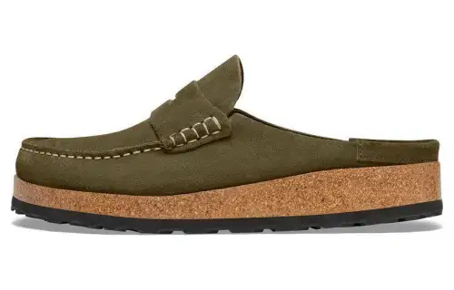 Birkenstock Suede Closed Toe Slippers Unisex Green Regular