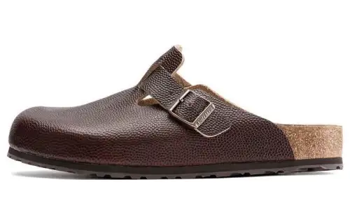 Birkenstock Leather Closed Toe Slippers Men's Dark Brown Narrow