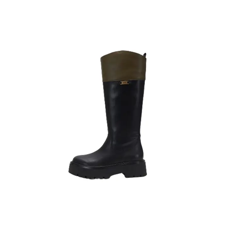 Teenie Weenie Cow Leather Bear Fleece Lined Women's Leather Shoes Thermal Knee high Boots Women's Black