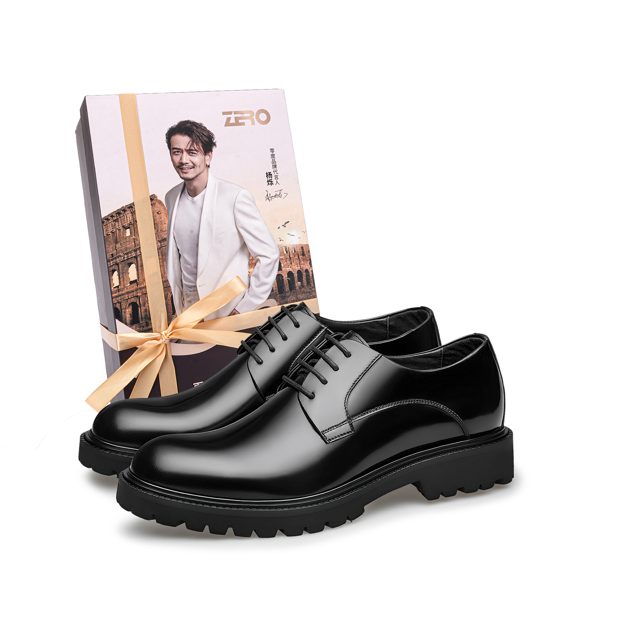 ZRO Zero degree first-layer cowhide, comfortable and versatile, trendy and fashionable, formal business men's must-have wedding groom's shoes and groomsmen's shoes, thick-soled, bright, wear-resistant, non-slip, slimming, leg lengthening, men's big suit thug, formal leather shoes, men's style