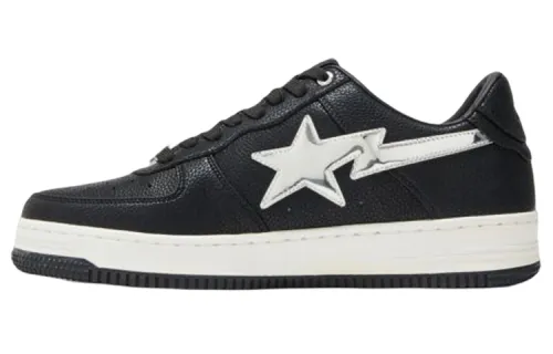 A BATHING APE STA Leather Stylish Skateboarding Shoes Women's Black White