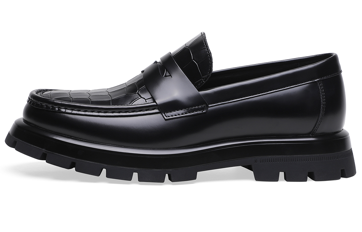 BOSSSUNWEN Cow Leather Loafers Men's Black