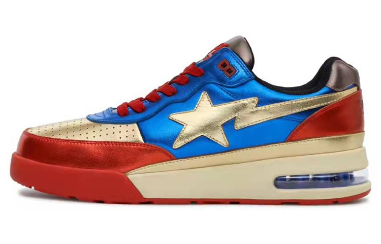 Мужские кеды A BATHING APE ROAD STA "Classic Reborn" (красно-сине-золотые)