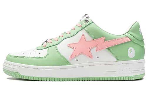 A BATHING APE STA Leather Low top Stylish Skateboarding Shoes Women's Green