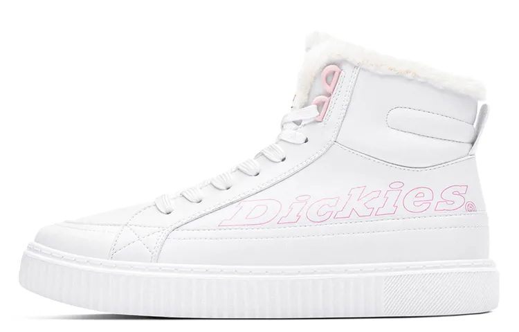 Dickies Microfiber Leather Fleece Lined Fashion Casual High top Skateboard Shoes Women's White
