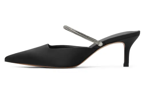 CHARLES&KEITH Composite Sole Closed Toe Slippers 6.2cm Women's BLACK TEXTURED Black Textured/Silver