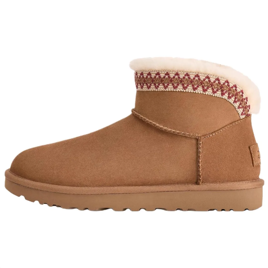 UGG Classic Novelty Cow Split Leather Fleece Lined, Fashion Round Tip Snow Boots Women's