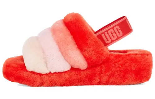UGG Fluff Yeah Slide Thick Sole Shoe Orange White Women's