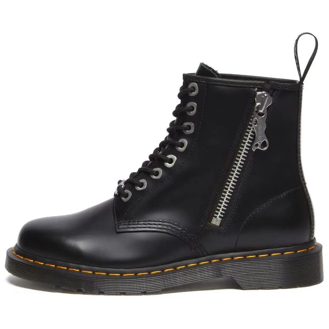 Dr.Martens 1460 Zip Black Polished Smooth Cow Leather Crew Combat Boots Unisex Black