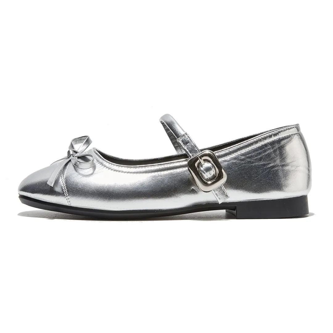 VICTORIA&VERA Ballet Flats Synthetic Leather Mary Jane Shoes Women's Silver