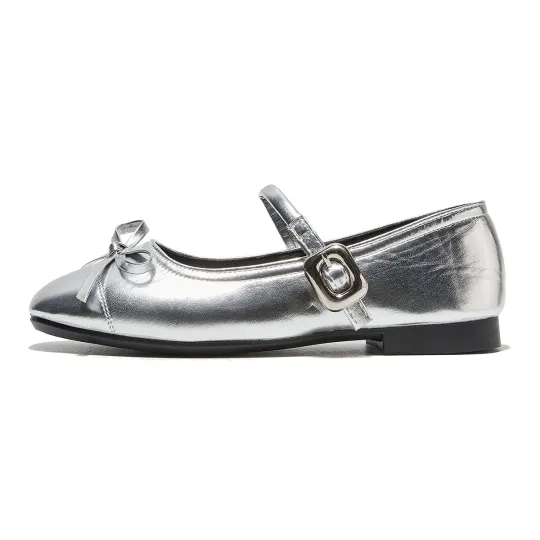 VICTORIA&VERA Ballet Flats Synthetic Leather Mary Jane Shoes Women's Silver