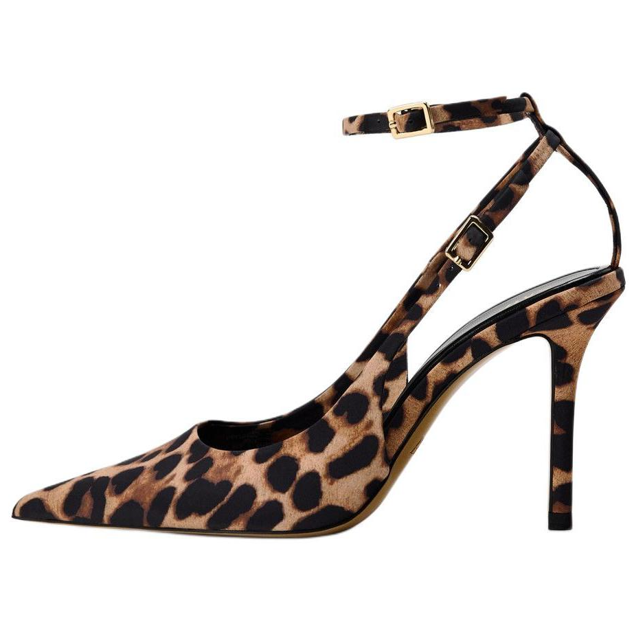 ZARA Полиэстер (полиэфирное волокно) светло пятка на пятке с принтом рта с острым носом Отличный каблук на высоком каблуке Обувь 9 см женский леопардовый принт