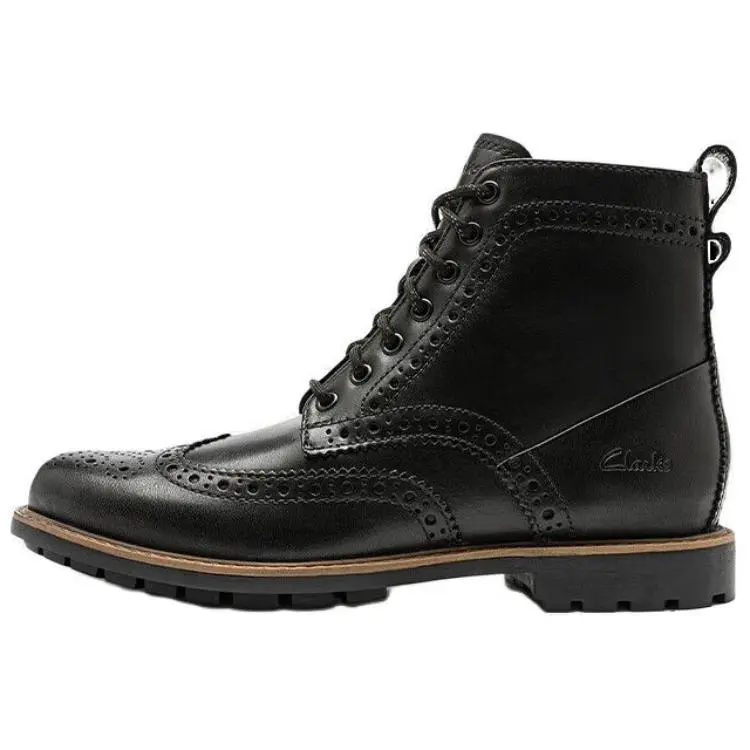 Clarks Cow Leather Short Combat Boots Men's Black