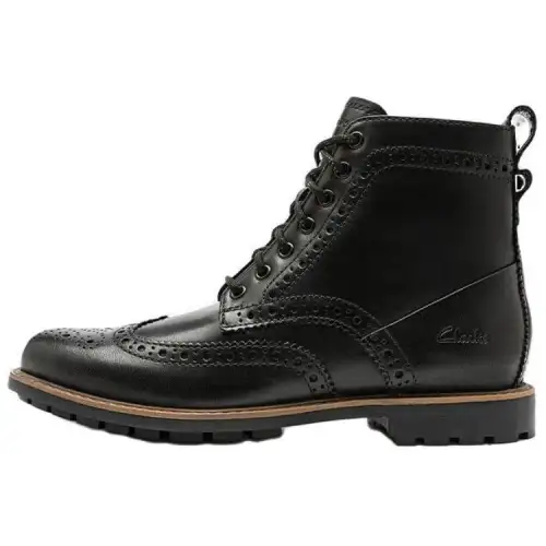 Clarks Cow Leather Short Combat Boots Men's Black