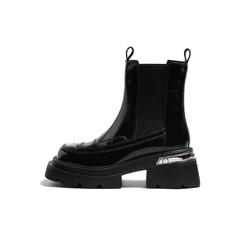 MIS. DANNY Two-layer cowhide waterproof platform thick-soled chimney short-tube Chelsea boots 6.5cm women's black