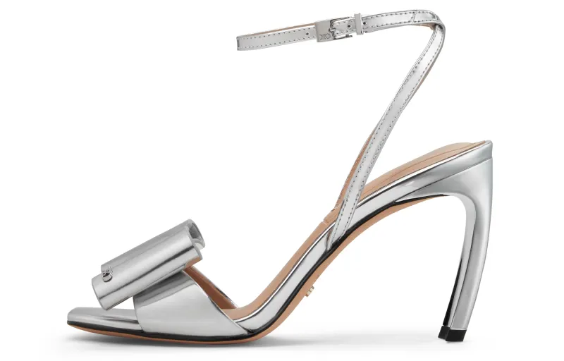 CHARLES&KEITH Small Ck Top Grain Cow Leather One Strap Sandals 9.1cm Women's Silver