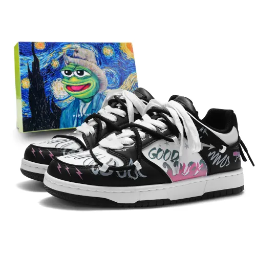 Pepe the Frog Breathable, comfortable, versatile, niche style couple pair of shoelaces, trendy elements, flame graffiti color matching design, fashionable, elegant, youthful, campus style, daily commuting, low-cut sneakers, same style for men and women