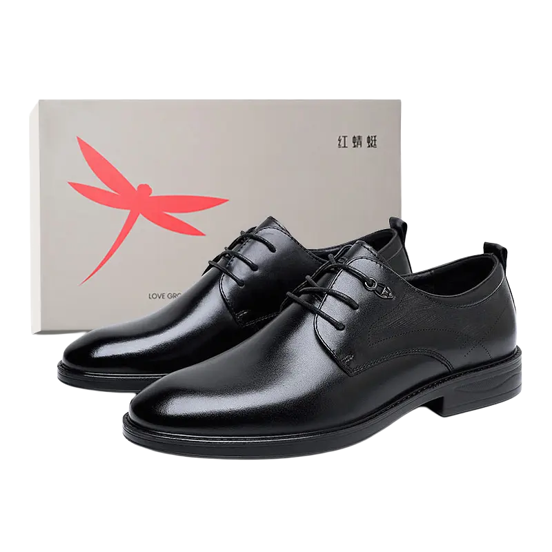 Red dragonfly cow leather, business temperament, high-end sense, casual and versatile, pointed toe groom wedding shoes, formal leather shoes, men's black