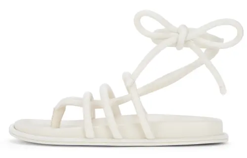CHARLES&KEITH Small Ck PU, Textile One Strap Sandals 2cm Women's Chalk White/Black Textured
