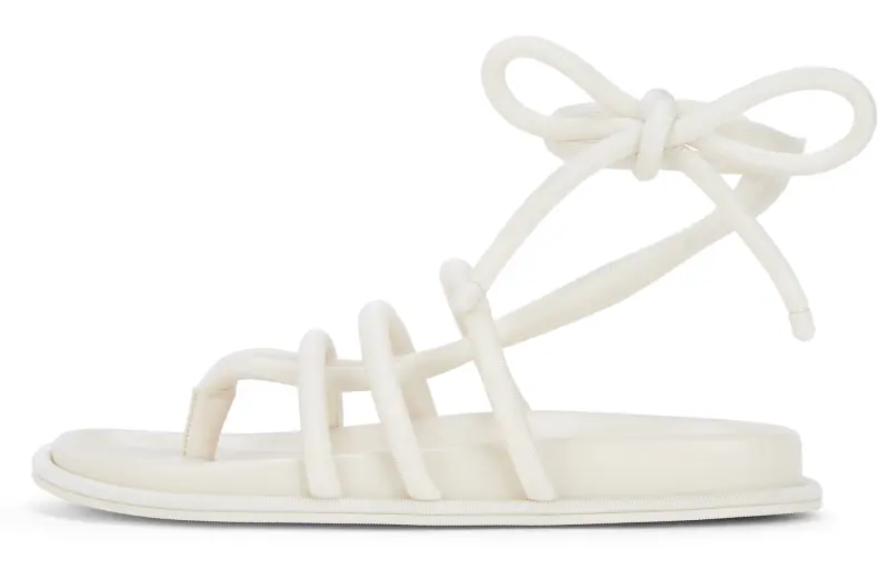 CHARLES&KEITH Small Ck PU, Textile One Strap Sandals 2cm Women's Chalk White/Black Textured