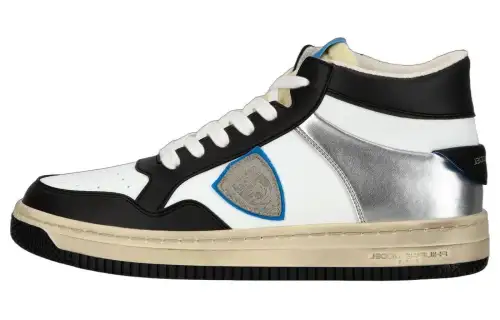 PHILIPPE MODEL Leather Mid top Skateboard Shoes Men's Black White