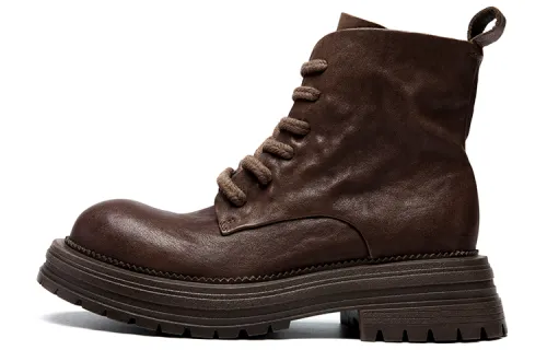 Anthony Miles Cow Leather Short Combat Boots Women's Brown