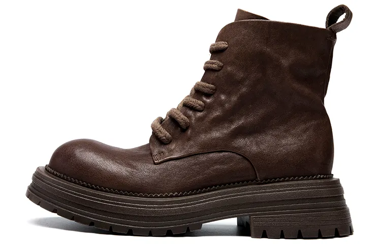 Anthony Miles Cow Leather Short Combat Boots Women's Brown