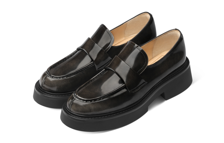 7or9 Sesame Tart Top Grain Cow Leather Loafers 5CM Women's Gray