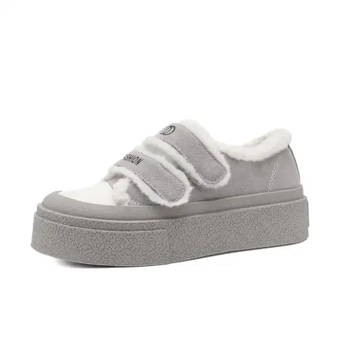 D FUSE SCANDINAVIA Puffy Shoes Cow Split Leather Fashionable Fuzzy Fleece Lined Versatile Casual