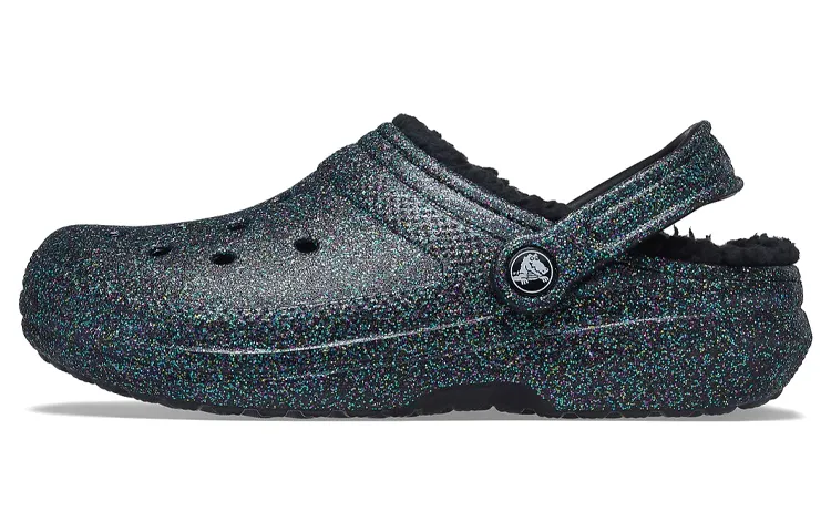 Crocs Classic Glitter Black Lined Clogs 'Starry Skies' Women's