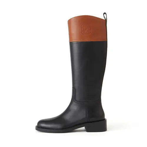 Marie Claire Cow Leather Knee high Boots 3.5cm Women's Midnight Paris Black