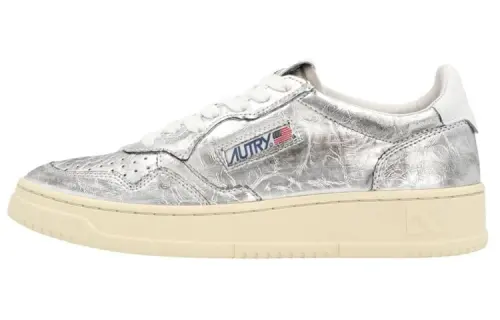 AUTRY Lace Up Stylish Skateboarding Shoes Women's Silver Distressed