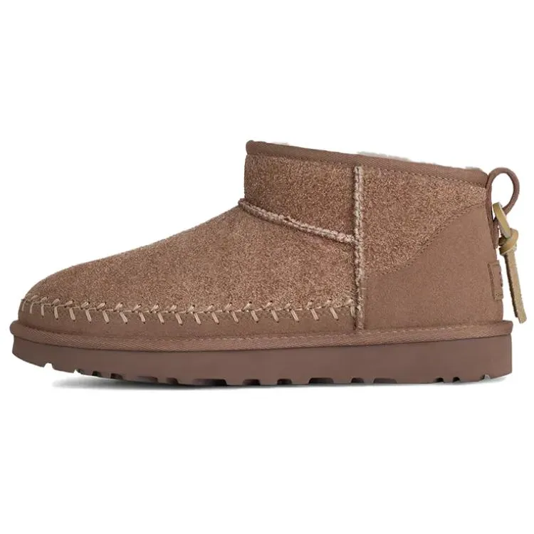 UGG CLASSIC ULTRA MINI Calfskin Thermal Fleece Lined, Comfortable Versatile Ankle Length Snow Boots Women's Brick Red