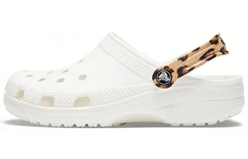 Crocs Classic Clog Beach Sandals Leopard Print White