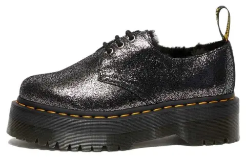 Dr. Martens 1461 Faux Fur Lined Metallic Leather Platform Shoes 'Black'