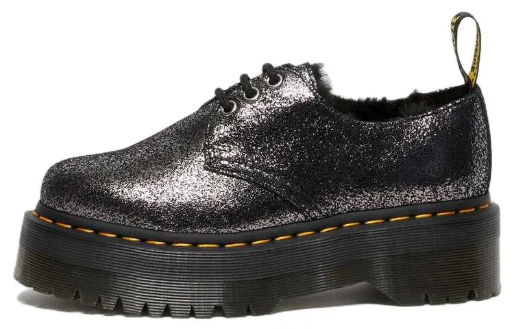 Dr. Martens 1461 Faux Fur Lined Metallic Leather Platform Shoes 'Black'