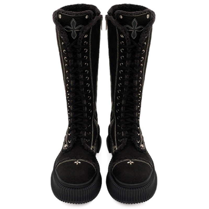 SMFK Wild World Wild World Series Black Biscuits Knee high Boots Women's Black