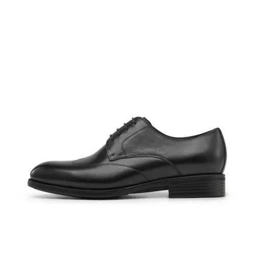 Chrisdien Deny first layer cowhide round toe flat lace formal leather shoes men's black