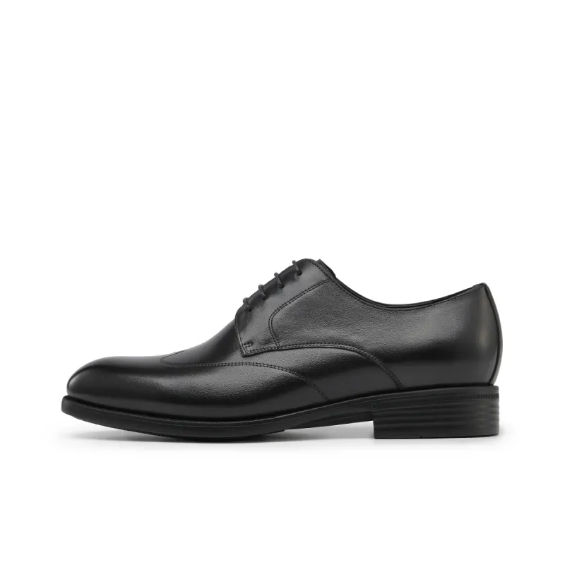 Chrisdien Deny first layer cowhide round toe flat lace formal leather shoes men's black