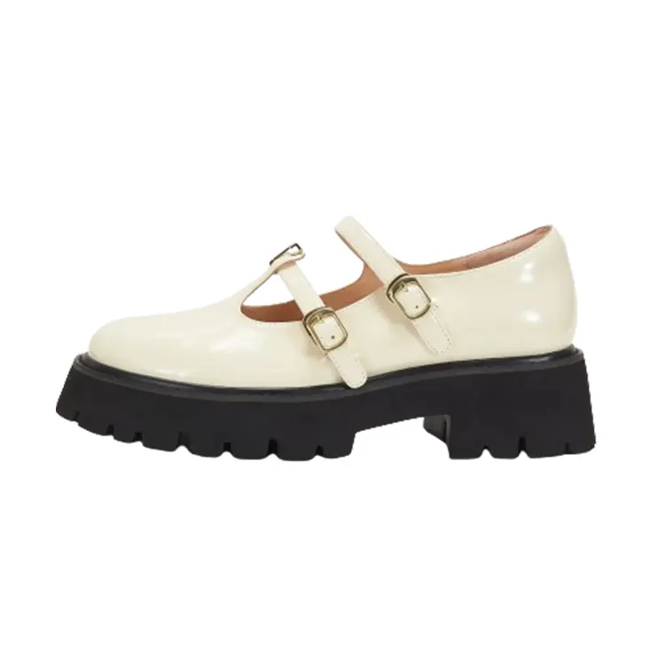 Teenie Weenie Cow Leather Chunky Heel Mary Jane Shoes Women's Ivory White