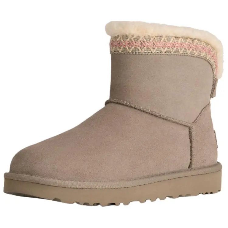 UGG Classic Novelty Cow Split Leather Thermal Short Snow Boots Women's Gray