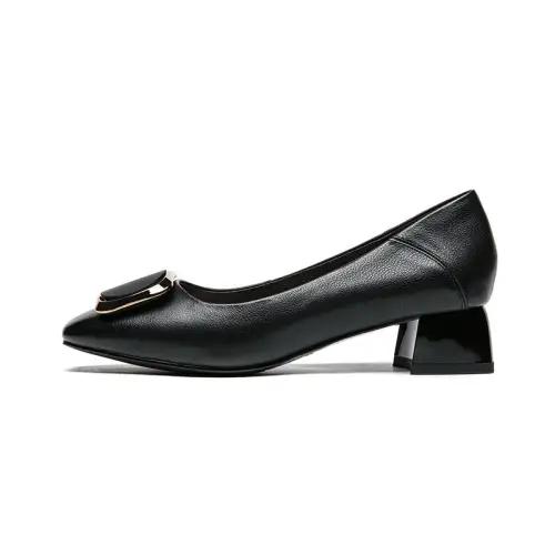 Red Dragonfly cow leather thick heel commuting temperament soft sole small leather shoes women's casual shoes 3.8CM women