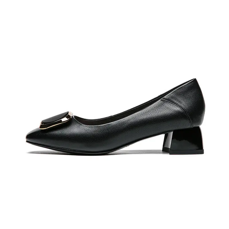Red Dragonfly cow leather thick heel commuting temperament soft sole small leather shoes women's casual shoes 3.8CM women