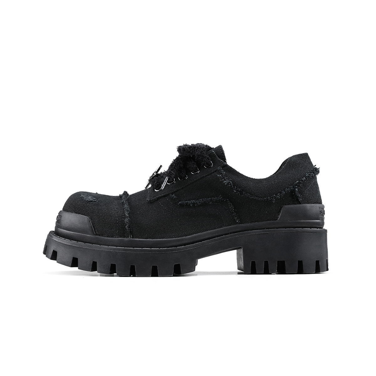 HANQIAORIJI Black blood series denim, versatile for commuting, hand-made distressed, thick sole and increased height, four-pointed star derby shoes, men's casual, same style for men and women, black