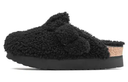 Birkenstock Boston Big Buckle Shearling Teddy Black Women's